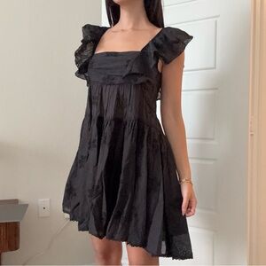 aritzia sunday best black eyelet mini dress